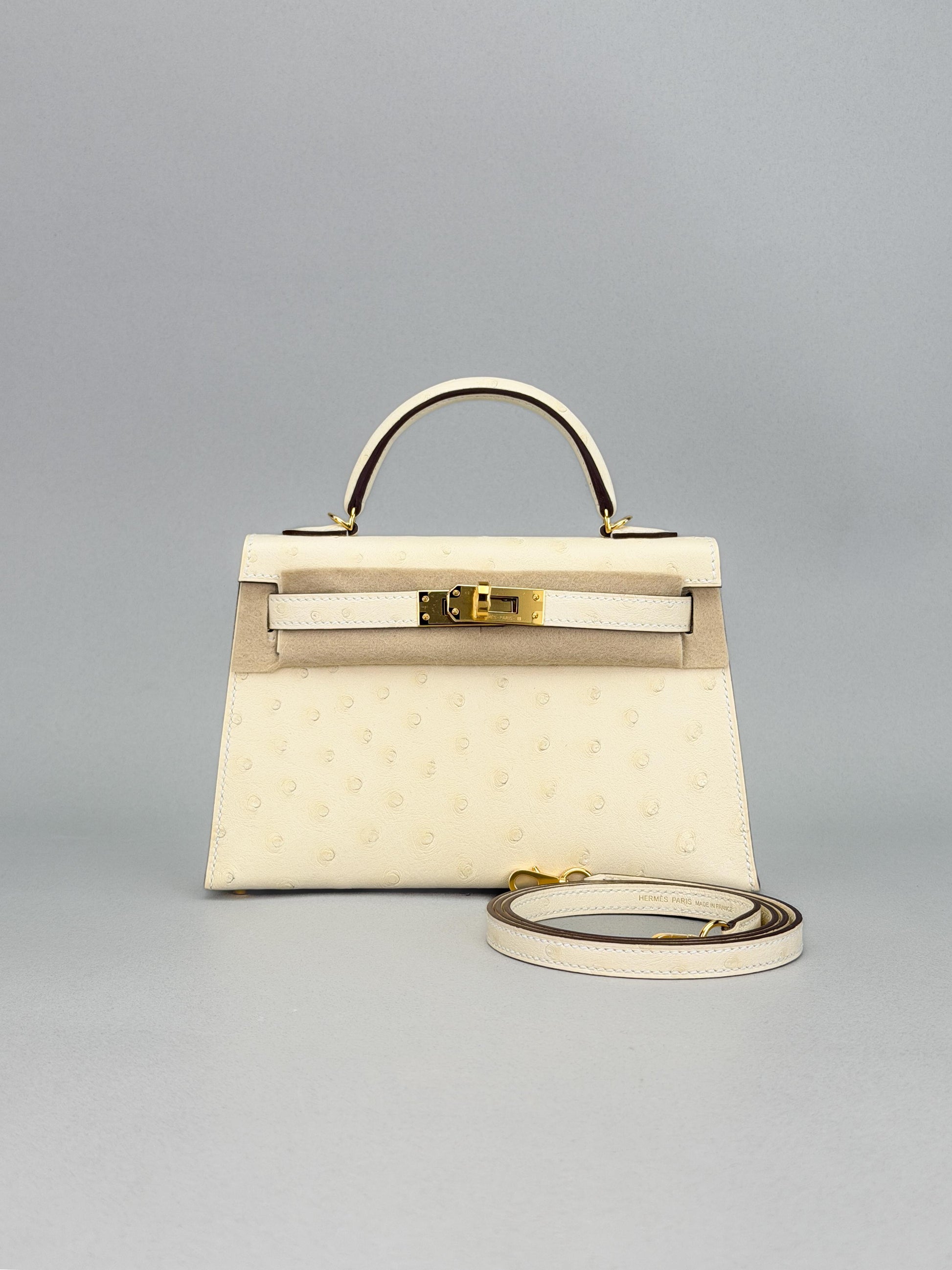 Hermes Mini Kelly II 20 Sellier Ostrich Nata Gold Hardware G Stamp 2026
