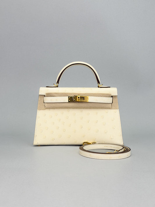 Hermes Mini Kelly II 20 Sellier Ostrich Nata Gold Hardware G Stamp 2026
