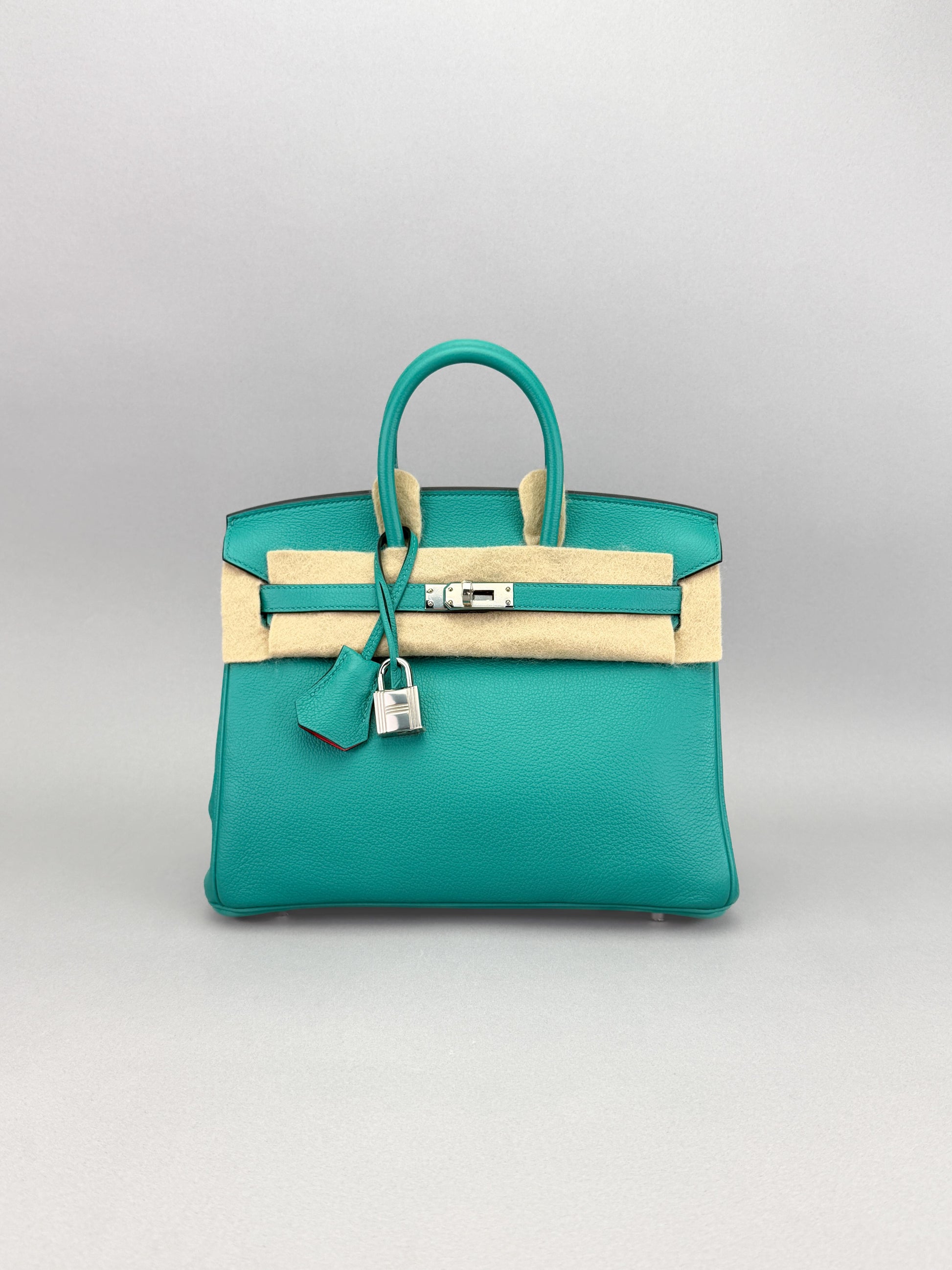 Hermes Birkin 25 R Novillo Vert Verone/ Rose Azalee Pallaium Preowned Y Stamp