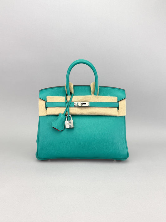 Hermes Birkin 25 R Novillo Vert Verone/ Rose Azalee Pallaium Preowned Y Stamp