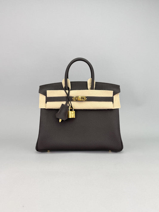 Hermes Birkin 25 Retourne Togo Bai Brun Gold Hardware B Stamp 2023