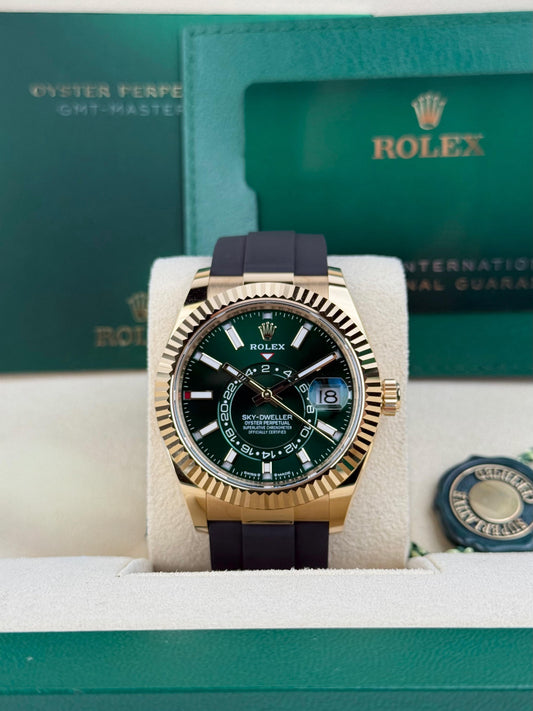 Rolex Sky-Dweller 42 Green Index Fluted Oysterflex 2026 Unworn 336238