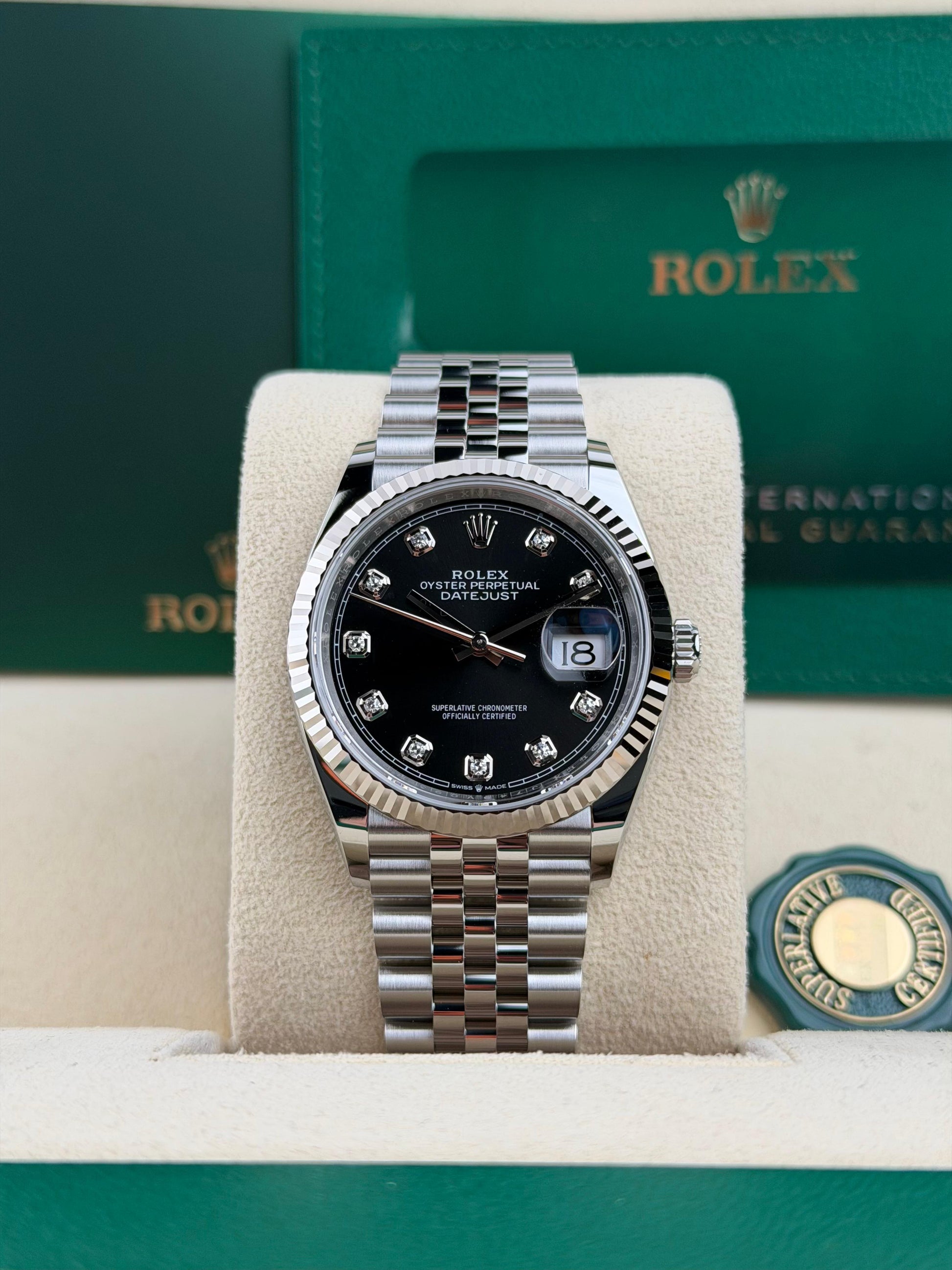 Rolex Datejust 36 Black Diamond Fluted Jubilee 2026 Unworn 126234