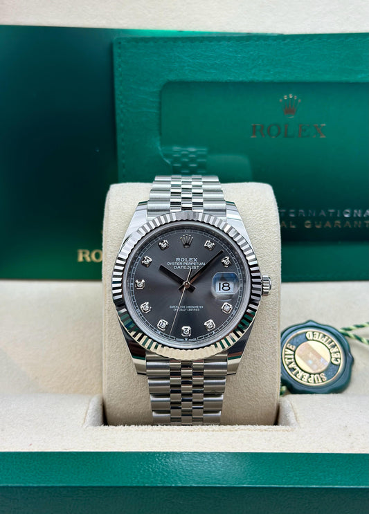 Rolex Datejust 41 Rhodium Grey Diamond Fluted Jubilee 2026 Unworn 126334