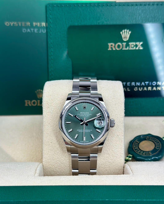 Rolex Datejust 31 Mint Green Index Smooth Oyster 2026 Unworn 278240