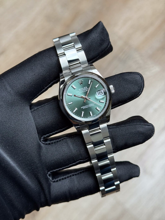 Rolex Datejust 31 Mint Green Index Smooth Oyster 2026 Unworn 278240