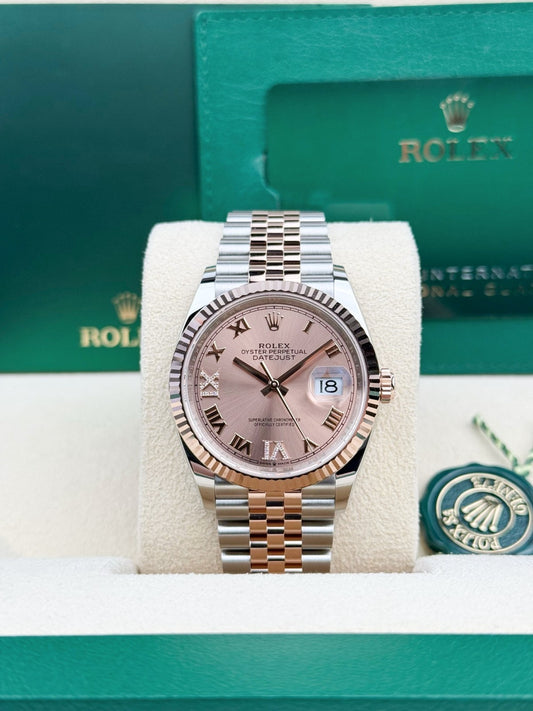 Rolex Datejust 36 Rose Roman VIIX Diamond Fluted Jubilee 2026 Unworn 126231