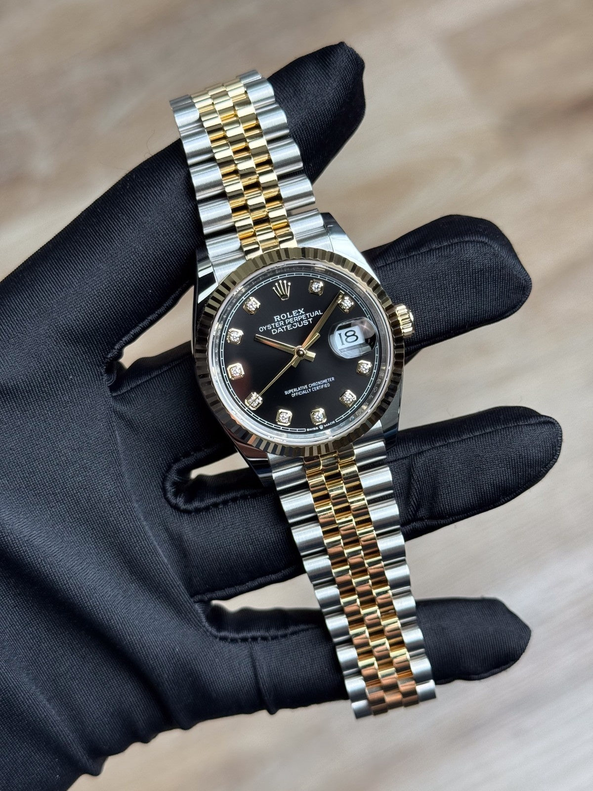 Rolex Datejust 36 Black Diamond Fluted Jubilee 2026 Unworn 126233