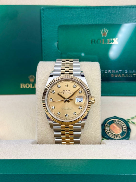 Rolex Datejust 36 Champagne Diamond Fluted Jubilee 2026 Unworn 126233