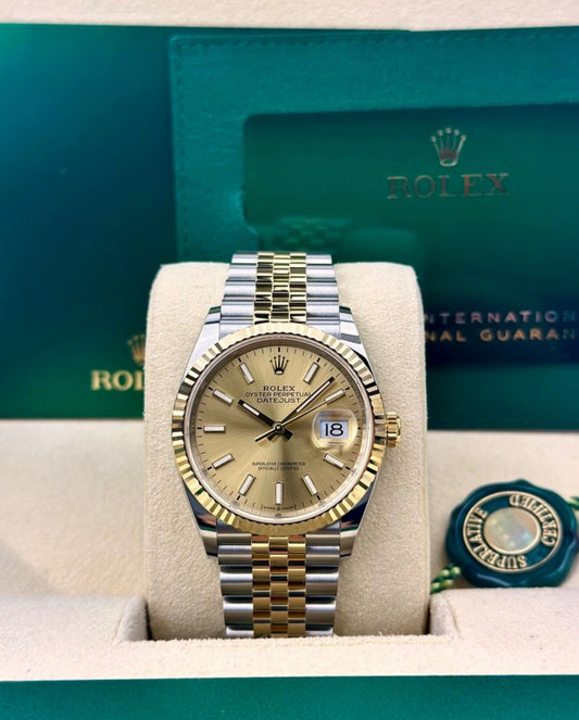 Rolex Datejust 36 Champagne Index Fluted Bezel Jubilee 2026 Unworn 126233
