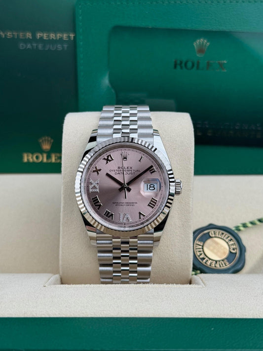Rolex Datejust 36 Pink Roman VI IX Diamond Fluted Jubilee 2026 Unworn 126234