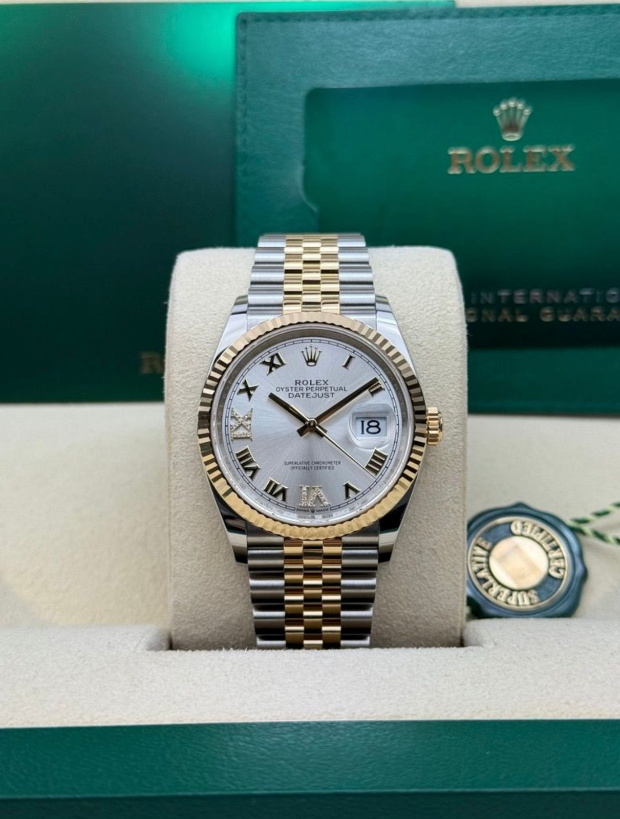 Rolex Datejust 36 Silver Roman VIIX Diamond Fluted Jubilee 2026 Unworn 126233