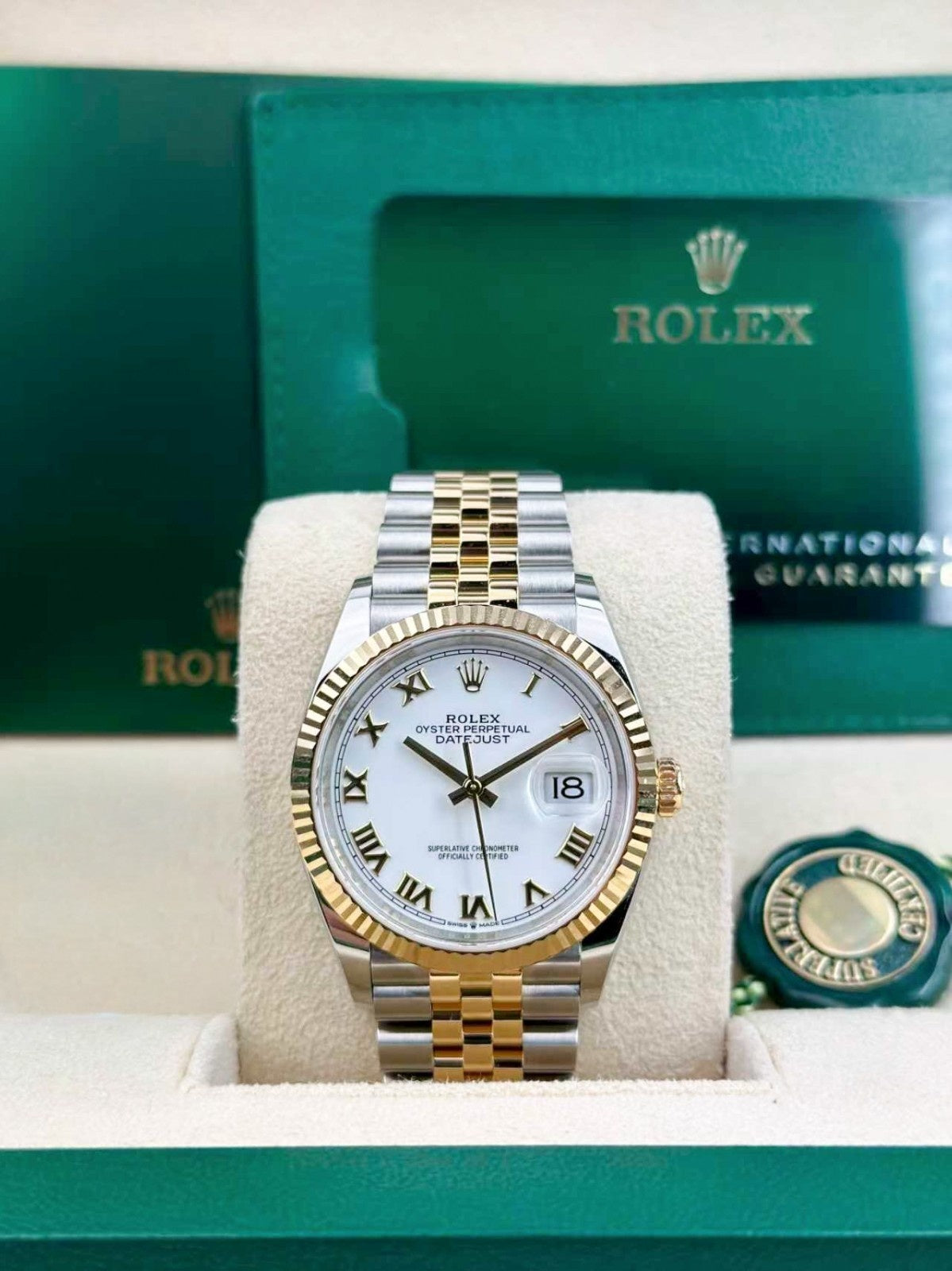 Rolex Datejust 36 White Roman Fluted Jubilee 2026 Unworn 126233