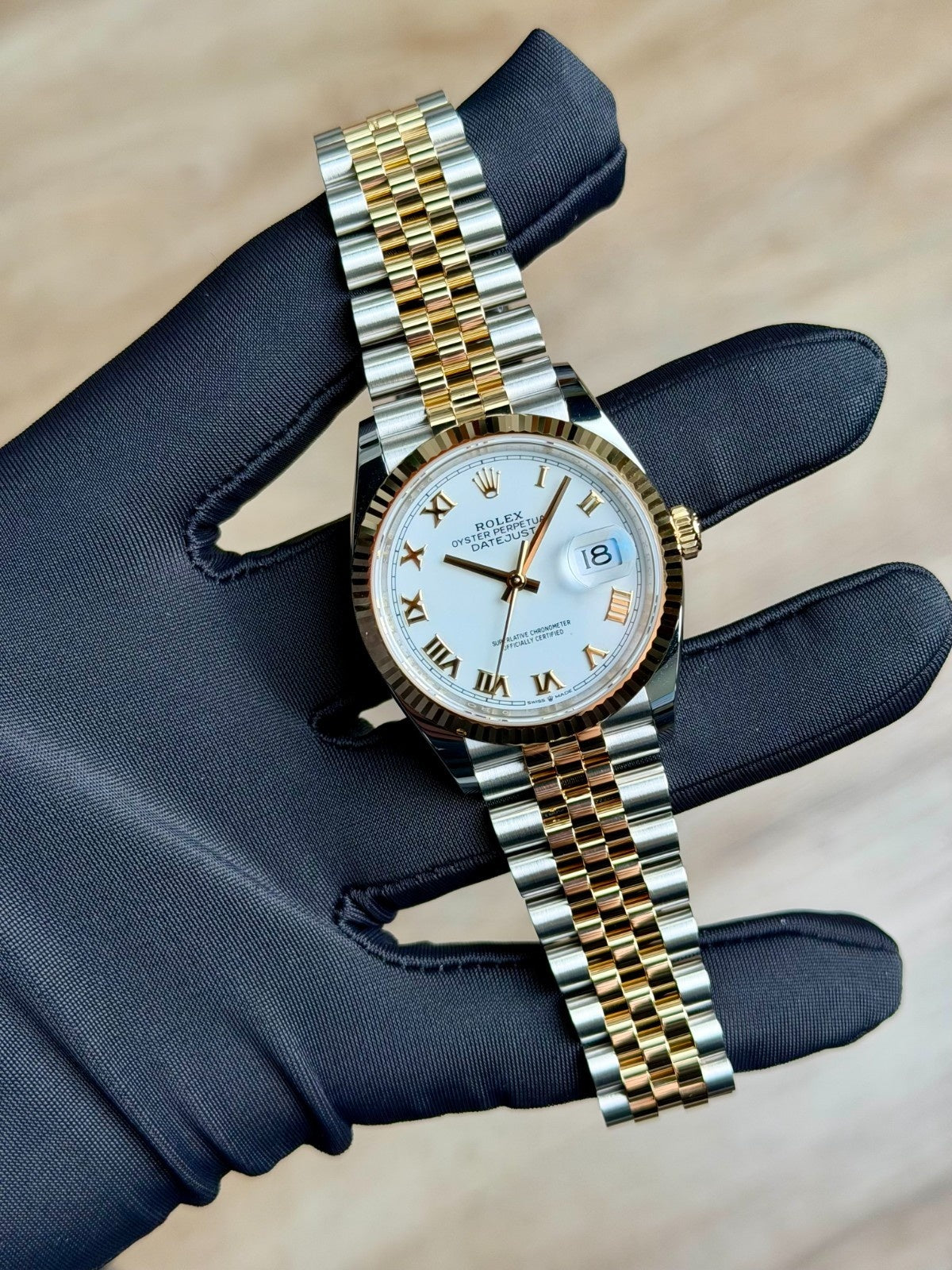 Rolex Datejust 36 White Roman Fluted Jubilee 2026 Unworn 126233