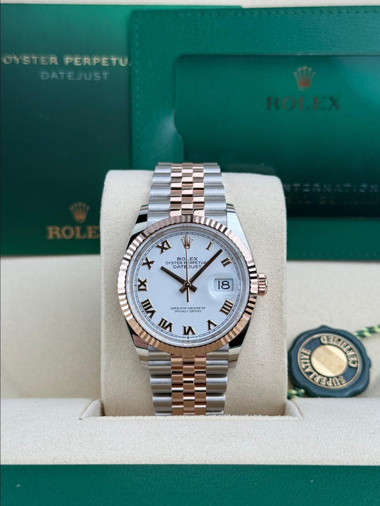 Rolex Datejust 36 White Roman Fluted Jubilee 2026 Unworn 126231