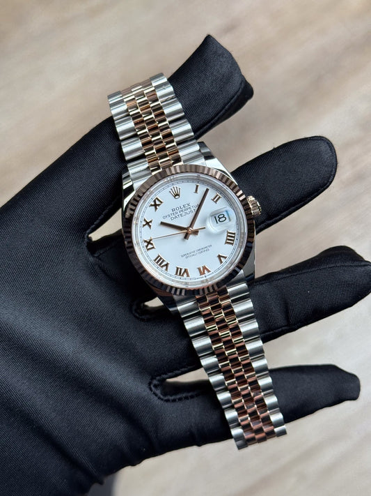 Rolex Datejust 36 White Roman Fluted Jubilee 2026 Unworn 126231