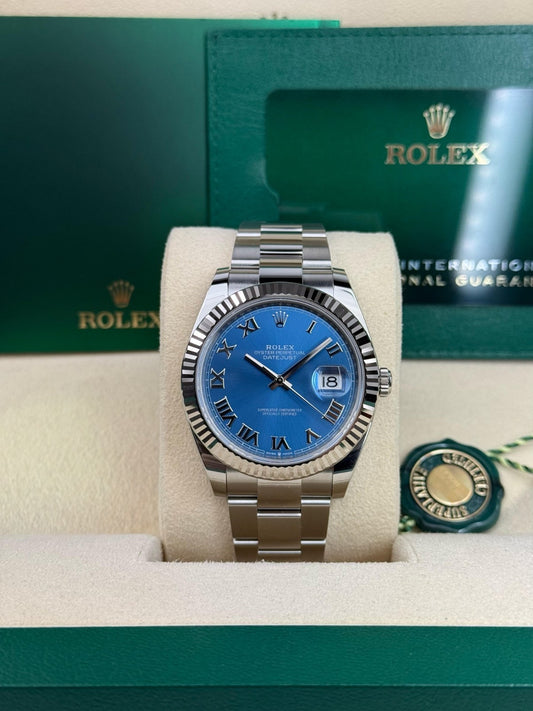 Rolex Datejust 41 Blue Roman Fluted Bezel Oyster 2026 Unworn 126334