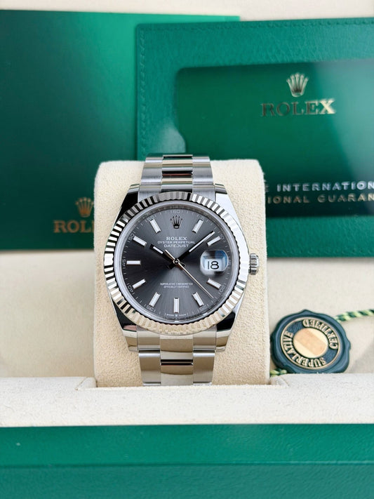 Rolex Datejust 41 Rhodium Slate Grey Index Fluted Oyster 2026 Unworn 126334