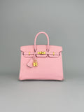 Hermes Birkin 25 Chevre HSS Rose Sakura/ Gris Perle Gold Hardware Preowned A