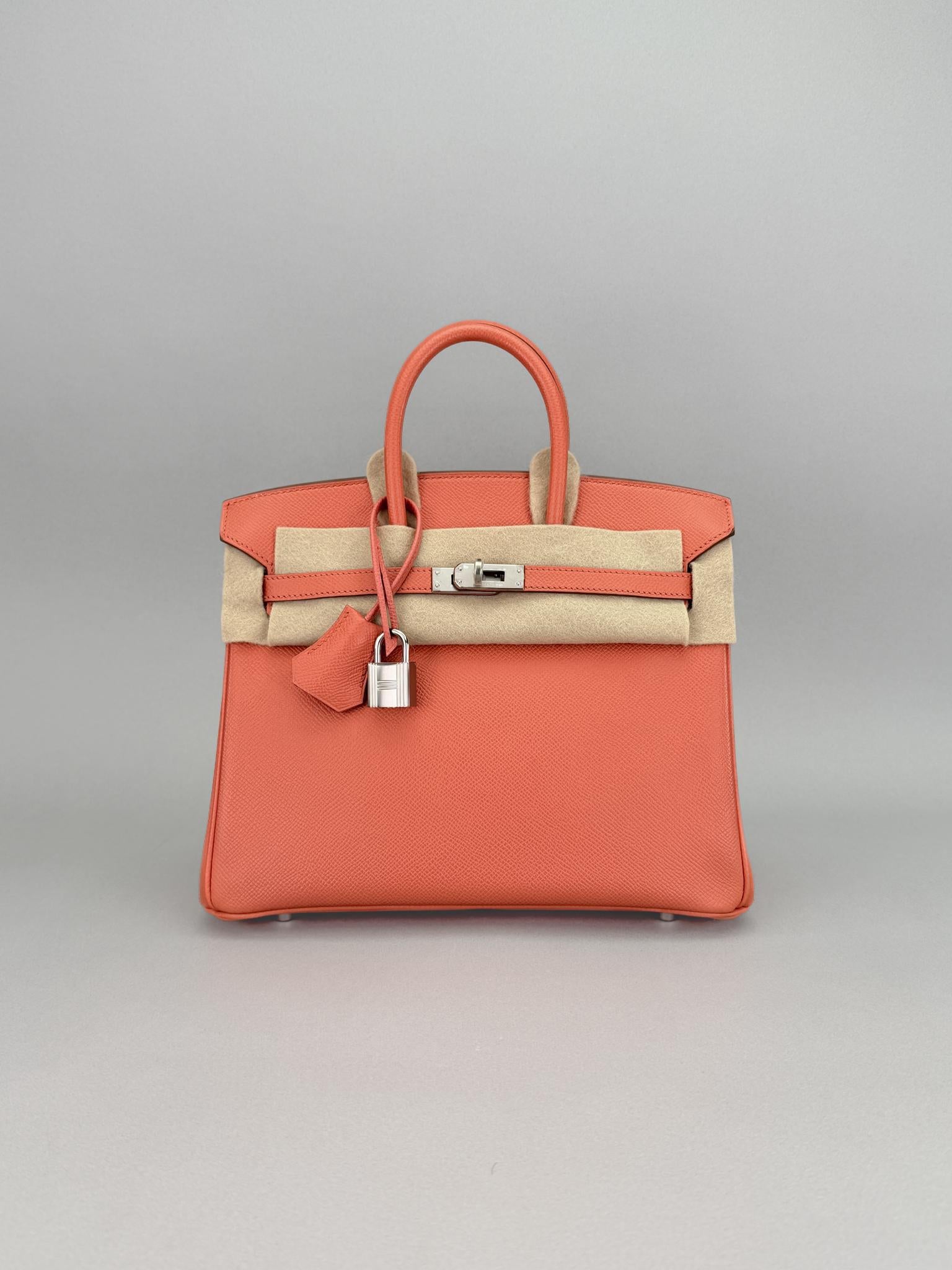 Hermes Birkin 25 Epsom Crevette Palladium Hardware Preowned Square R