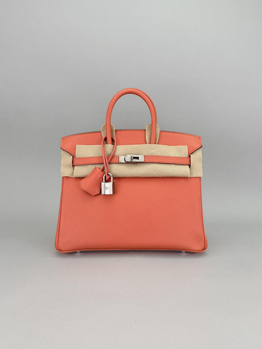 Hermes Birkin 25 Epsom Crevette Palladium Hardware Preowned Square R