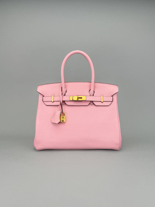Hermes Birkin 30 Retourne Clemence Rose Sakura Gold Hardware Preowned T Stamp
