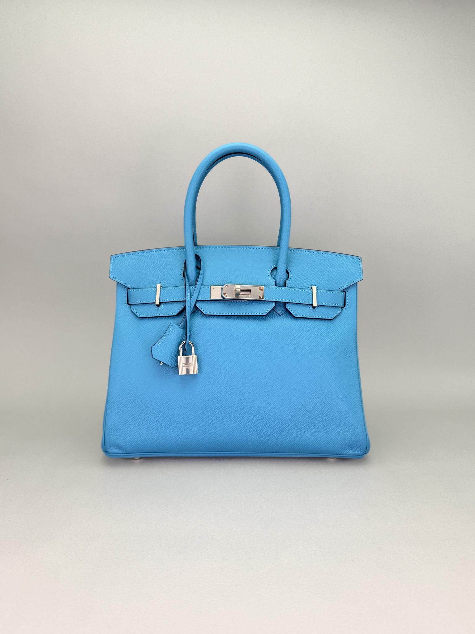 Hermes Birkin 30 Epsom Blue Du Nord Palladium Hardware Preowned D Stamp