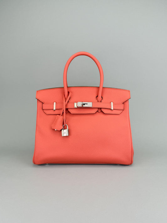 Hermes Birkin 30 Retourne Epsom Flamingo Palladium Hardware Preowned Square Q