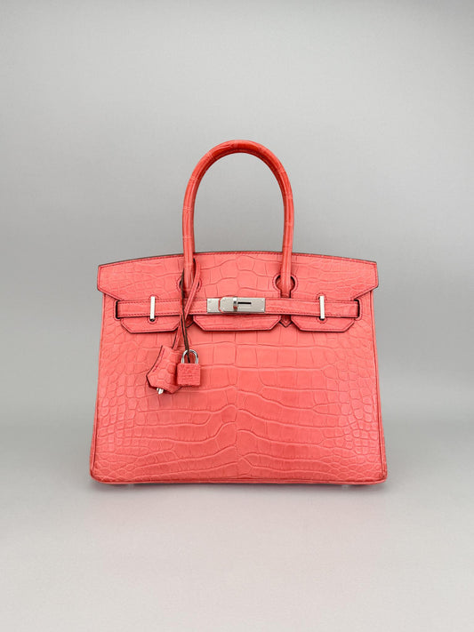 Hermes Birkin 30 Matte Alligator Bougainvillier Palladium Hardware Preowned C