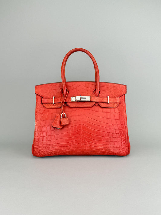 Hermes Birkin 30 Matte Crocodile Sanguine Palladium Hardware Preowned Square O