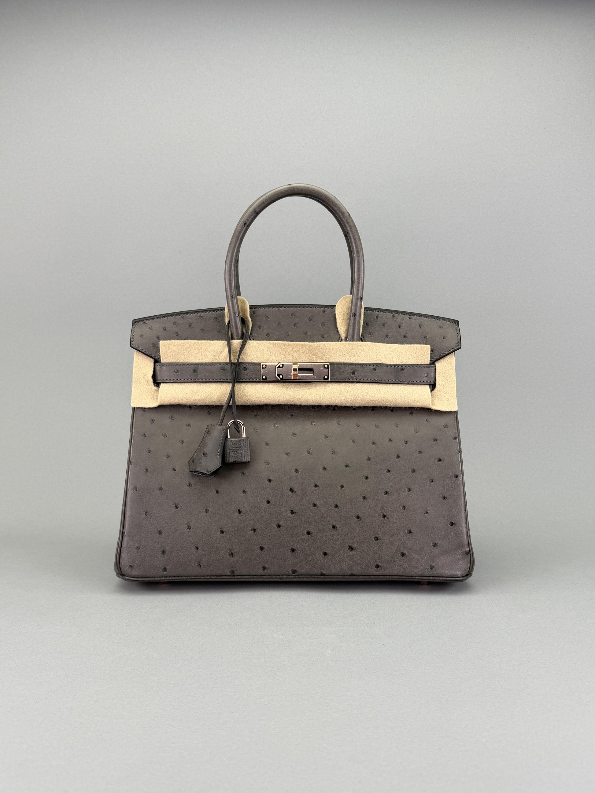 Hermes Birkin 30 Ostrich Graphite Rose Gold Hardware Preowned Y Stamp 2020