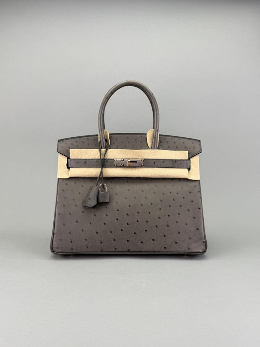 Hermes Birkin 30 Ostrich Graphite Rose Gold Hardware Preowned Y Stamp 2020