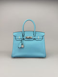 Hermes Birkin 30 Retourne Togo Blue Atoll Palladium Hardware Preowned T Stamp