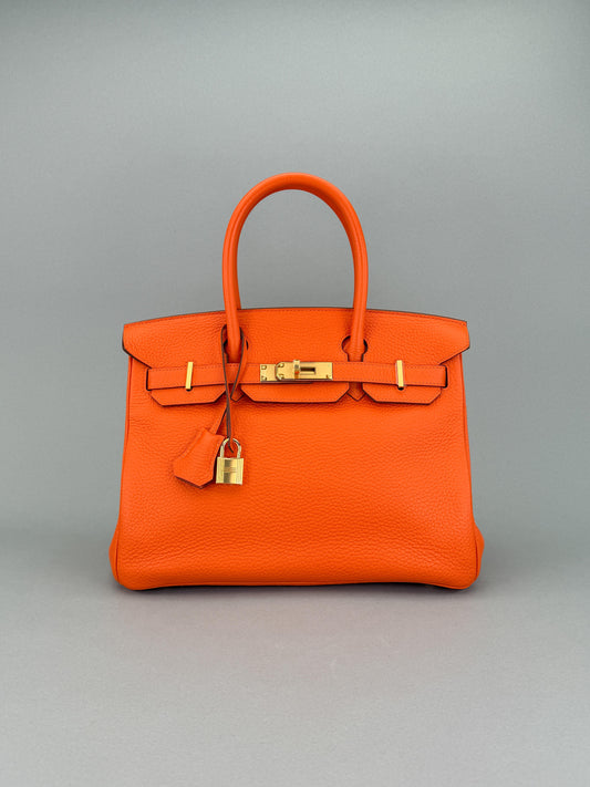 Hermes Birkin 30 Retourne Togo Orange Gold Hardware Preowned Y Stamp