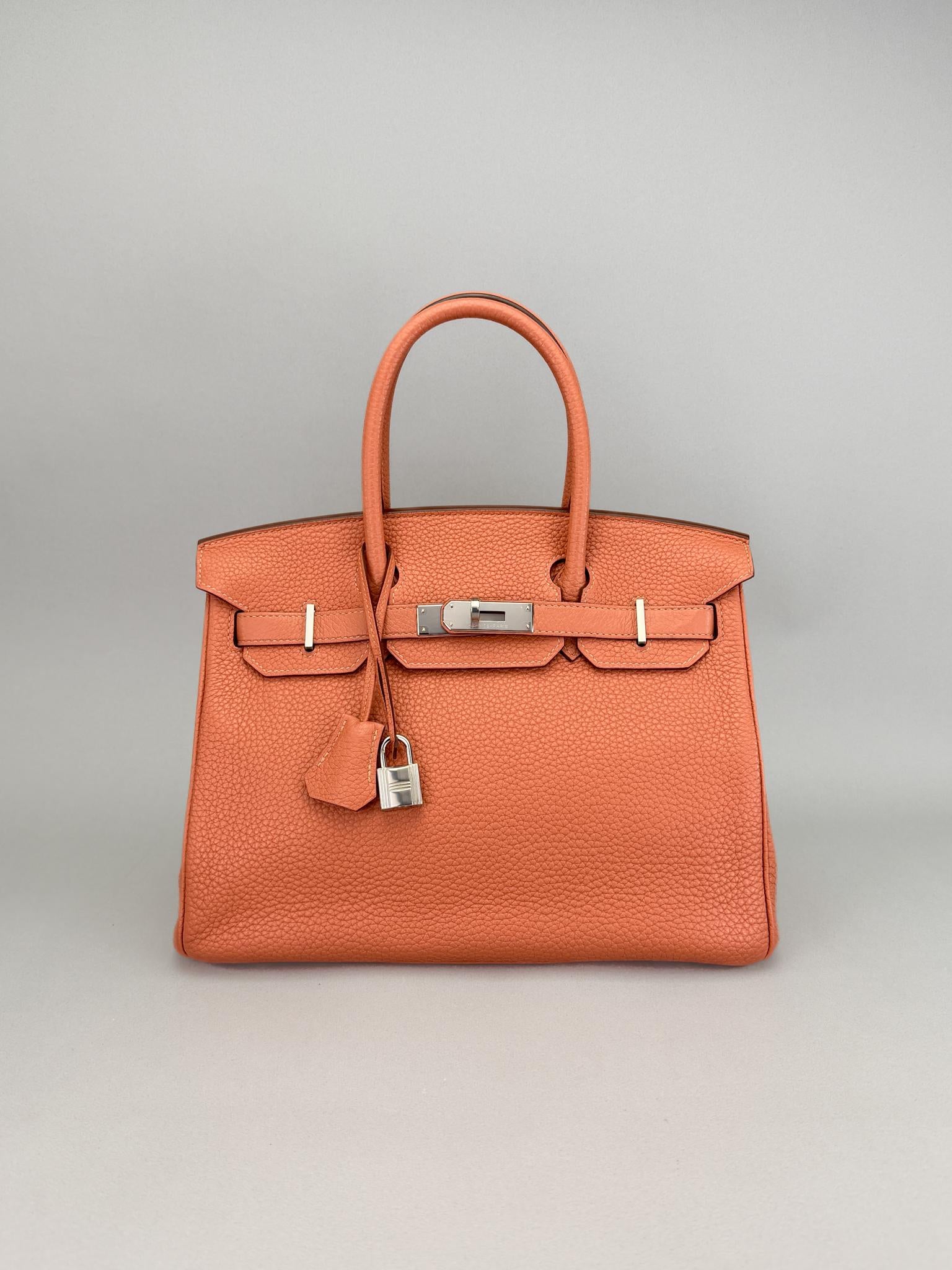 Hermes Birkin 30 Retourne Togo Rose Tea Palladium Hardware Preowned Square Q