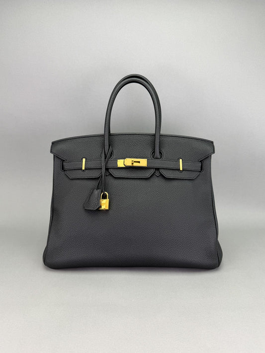 Hermes Birkin 35 Retourne Togo Black/Noir Gold Hardware Preowned Square H