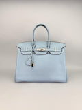 Hermes Birkin 35 Retourne Togo Blue Lin Palladium Hardware Preowned Square P