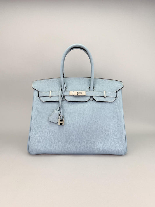 Hermes Birkin 35 Retourne Togo Blue Lin Palladium Hardware Preowned Square P