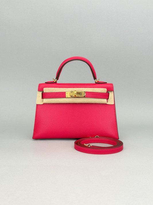 Hermes Mini Kelly II 20 Chevre Rose Extreme Gold Hardware Preowned Y Stamp