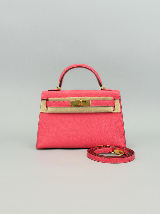 Hermes Mini Kelly II 20 Sellier Chevre Rose Lipstick Gold Hardware X Stamp