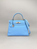 Hermes Kelly 28 Epsom Blue Celeste/Blu Jean Palladium Hardware Preowned Sqaure O