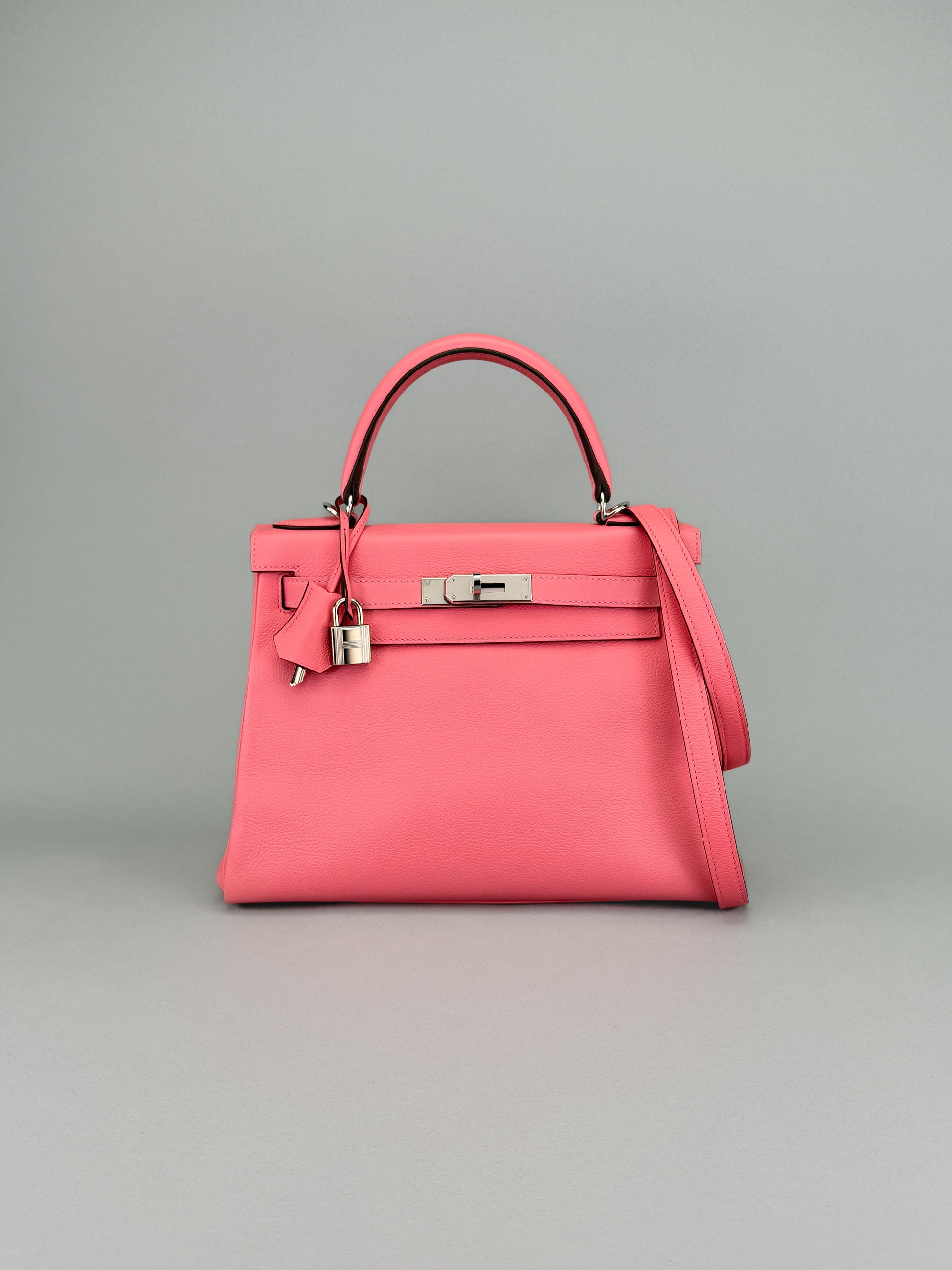 Hermes Kelly 28 Retourne Evercolor Rose D'ete Palladium Hardware Preowned T Stmp