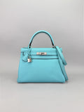 Hermes Kelly 28 Retourne Togo Blue Atoll Palladium Hardware Preowned T Stamp