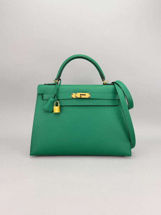 Hermes Kelly 32 Sellier Epsom Cactus Gold Hardware Preowned C Stamp