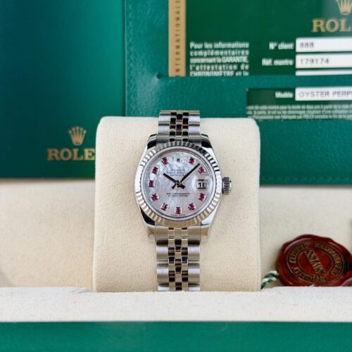 Rolex Datejust 26 MOP Pearl Pink Sapphire Fluted Jubilee Preowned 2012 179174