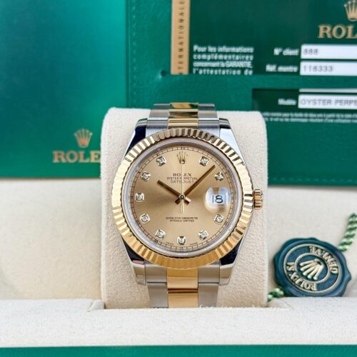 Rolex Datejust 41 Champagne Diamond Fluted Oyster Preowned 2014 116333