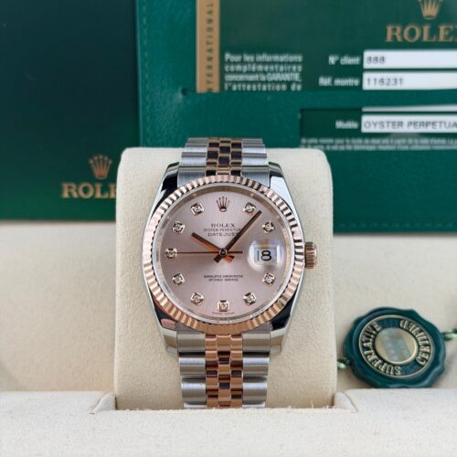 Rolex Datejust 36 Rose Pink Diamond Fluted Jubilee Preowned Open Dated M 116231