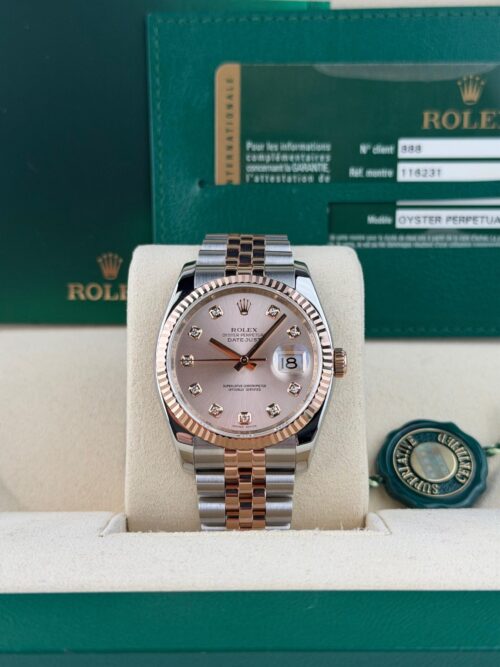 Rolex Datejust 36 Rose Pink Diamond Fluted Jubilee Preowned Open Dated M 116231