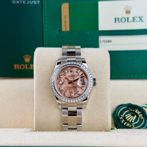 Rolex Datejust 26 Pink Rose Flakes Diamond Oyster Preowned 2017 179384RBR