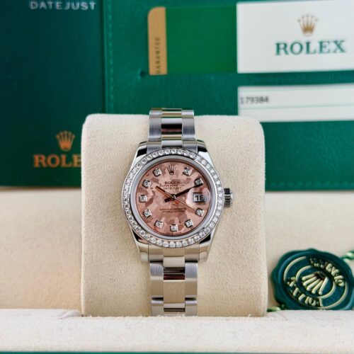 Rolex Datejust 26 Pink Rose Flakes Diamond Oyster Preowned 2017 179384RBR